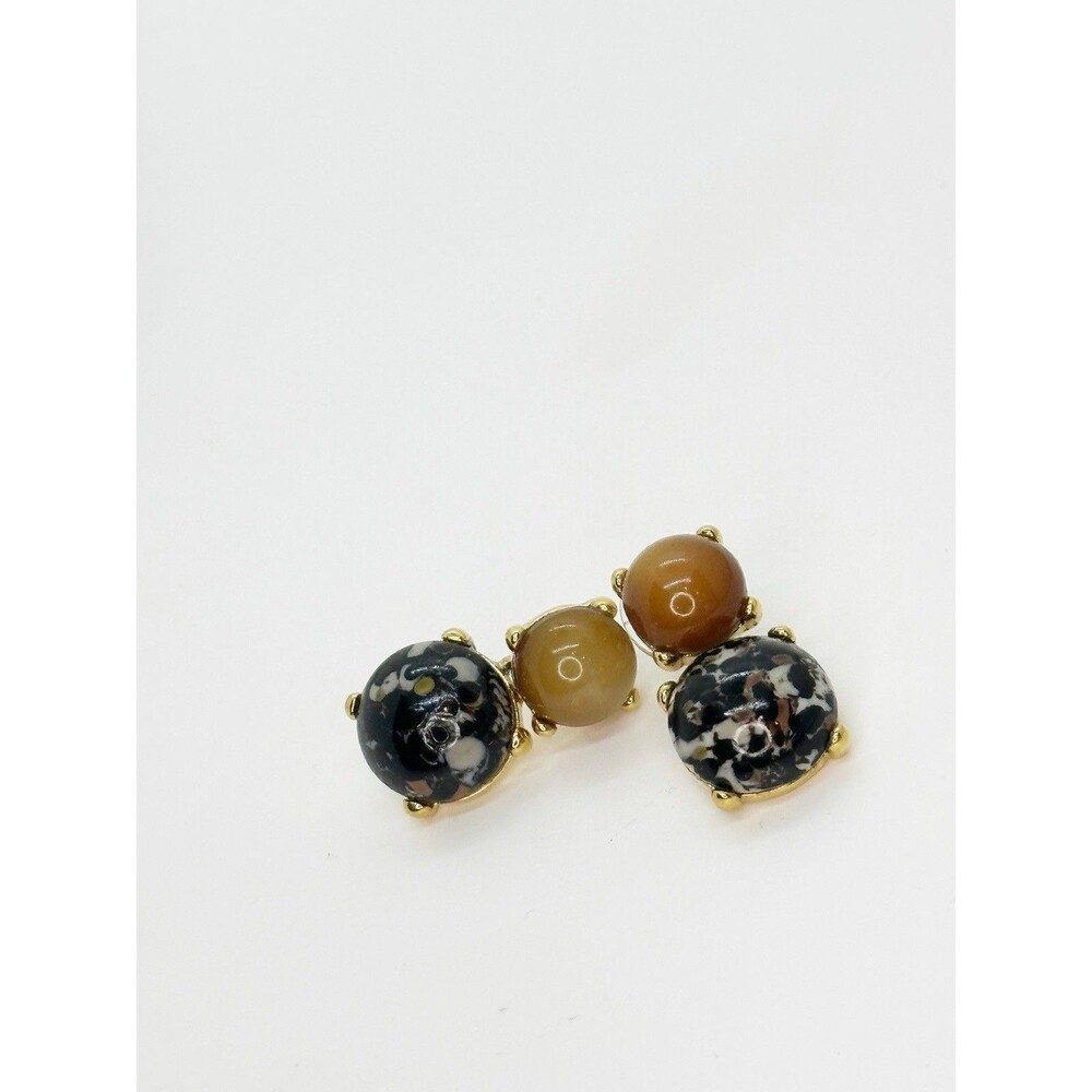 Vintage MONET Earrings Faux Stone Cabochon Gold Tone Dangle Statement Pierced - Picture 8 of 9